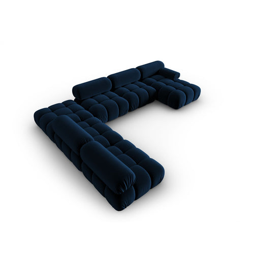 Cosmopolitan Design - Modulaire panoramische hoekbank links Cortina 7-zits, flueel koningsblauw - 282x376x70cm