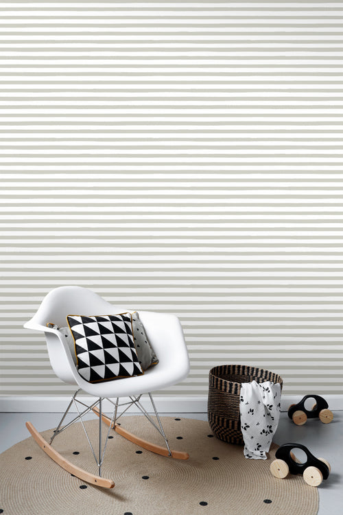 ESTAhome behang geschilderde strepen donker beige en wit - 53 cm x 10.05 m - 138968