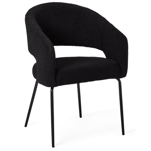 Furnhouse eetkamerstoelen armleuning Natalie - Zwart - Stof (Bouclé) - Set van 2