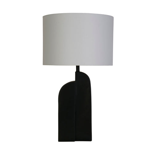 Searchlight Perth 1-lichts tafellamp, matzwarte hars en witte linnen kap