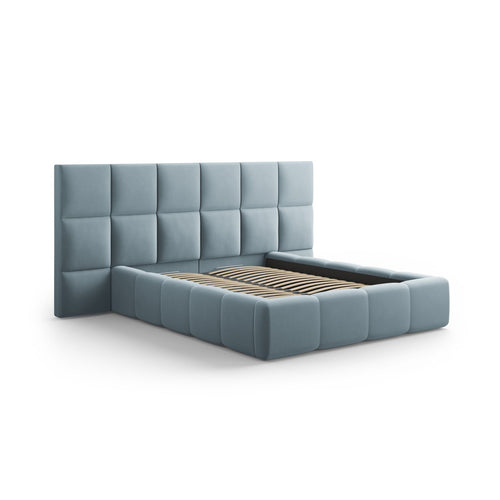 Cosmopolitan Design - Opbergbed met dubbel hoofdbord Livigno 200x140cm flueel lichtblauw - 230x200x125cm
