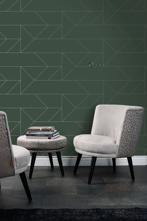 Origin Wallcoverings behang grafische lijnen groen - 0,53 x 10,05 m - 347728 - vtwonen shop