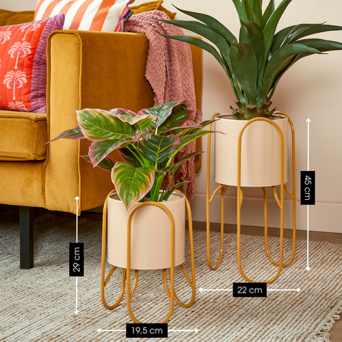 Mica Decorations Donau Bloempot op Standaard – Set van 2 – Plantenpot voor Bloemen en Kamerplanten – Bloempotten voor Binnen – IJzer – Geel