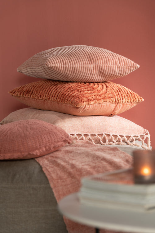 J-Line kussen Velvet Vierkant - katoen - roze - 2 stuks - vtwonen shop