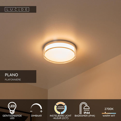 Lucide plafonnière badkamer PLANO - 1xGeïntegreerde LED - Opaal