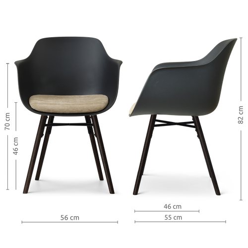 Nolon Nena-Liz eetkamerstoel zwart met nougatbruin zitkussen - zwart houten onderstel