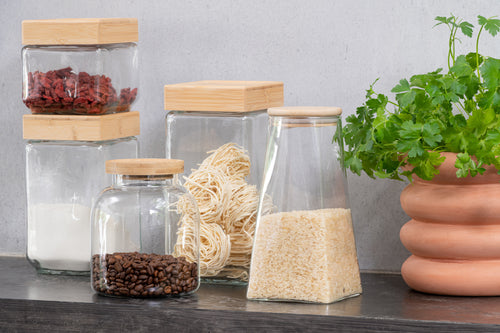 J-Line voorraadpot Brad - glas/bamboe - transparant/naturel - extra large - vtwonen shop