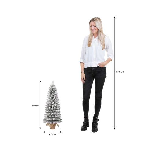 Black Box Trees Gerlos Smalle Kunstkerstboom in Jute - H90 x Ø41 cm - Groen Frosted