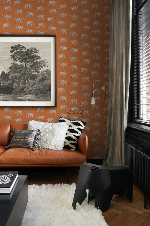 ESTAhome behang panters warm oranje - 53 cm x 10.05 m - 139178
