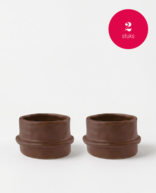 vtwonen - Waxinelichthouders Straight - Keramiek - Karamel - 8.5 x 5.5 cm - Set van 2