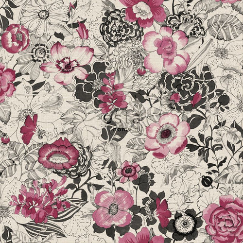 ESTAhome behang bloemen donker rood en beige - 53 cm x 10.05 m - 138505