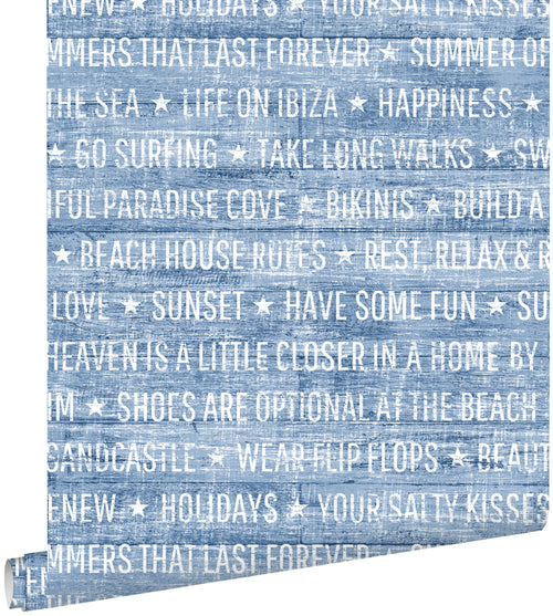 ESTAhome behang zomerse quotes blauw - 53 cm x 10.05 m - 148643