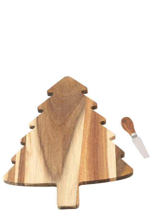 J-Line kaasplank + mes Kerstboom - hout - naturel