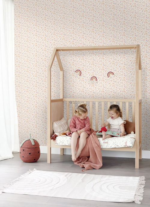 ESTAhome behang bloemetjes roze, terracotta en paars - 53 cm x 10.05 m - 139579