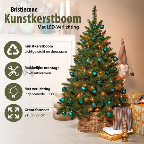 Triumph Tree Bristlecone Kunstkerstboom met LED Verlichting - Kunst Kerstboom H215 x Ø127 cm - Donkergroen