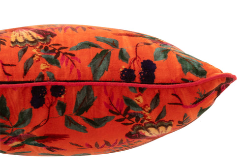 J-Line kussen Vogels Bloemen - katoen/fluweel - oranje - vtwonen shop