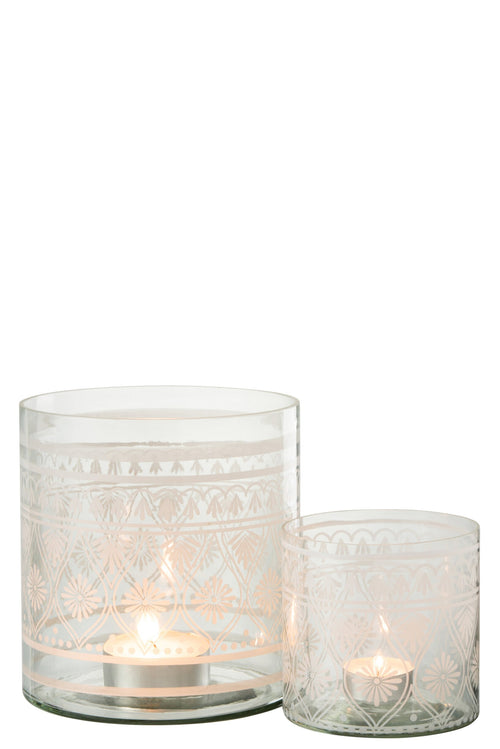 J-Line windlicht Patroon - glas - transparant/wit - large