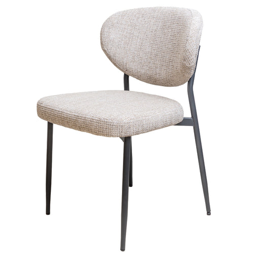 Giga Meubel Eetkamerstoel Vajèn Beige – Chenille – Zwart Metalen Onderstel - Set van 2