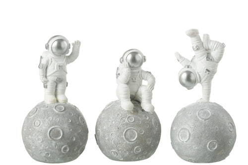 J-Line spaarpot Astronauten - polyresin - wit/zilver - 3 stuks