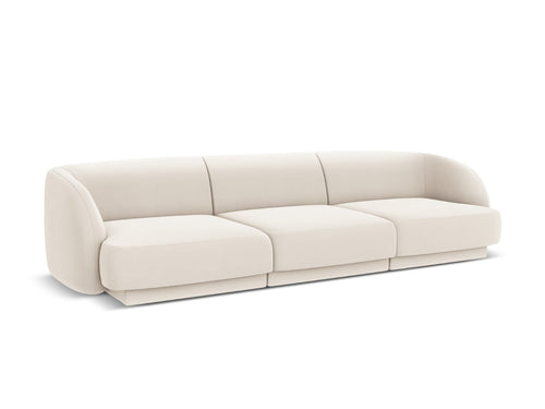 Micadoni Bank Miley 3-zits, flueel, lichtbeige - 90x255x70cm