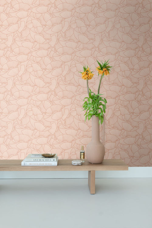 ESTAhome behang klaprozen terracotta roze - 53 cm x 10.05 m - 139706
