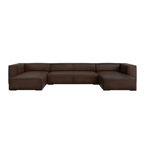Cosmopolitan Design - Panoramische bank Turin 6-zits, echt leer donkerbruin - 173x375x68cm