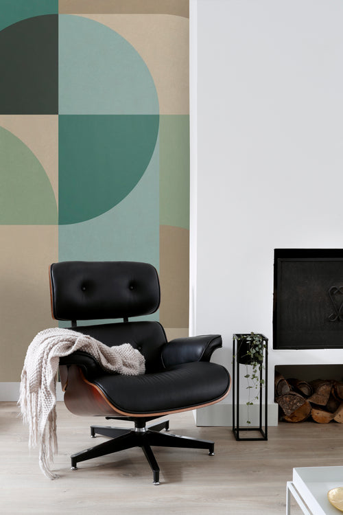 ESTAhome fotobehang cirkels in Bauhaus stijl petrolgroen, mintgroen en beige - 250 x 279 cm - 159369 - vtwonen shop