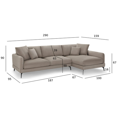 Furnhouse chaise longue bank rechts Maggie - Taupe - Stof - 95x290x90