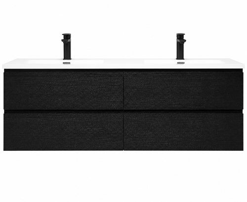 Badplaats Badkamermeubel Set Angela 140 cm – Zwart Houtnerf – Badmeubel met Wastafel