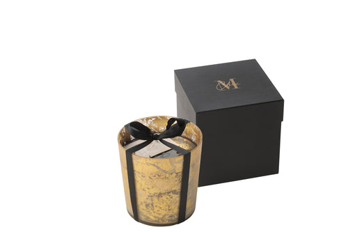 J-Line geurkaars M-Chic - Oud & Amber - glas - goud/zwart - medium - 80U - vtwonen shop