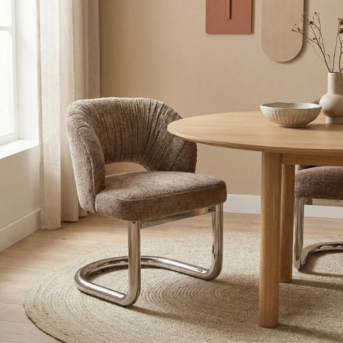 DÉJA Living Eetkamerstoel Dovre - Taupe/Chrome Stof - Set van 2