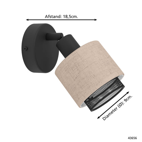 EGLO spot Rosley - e14 - ø 9 cm - zwart/beige - textiel - vtwonen shop