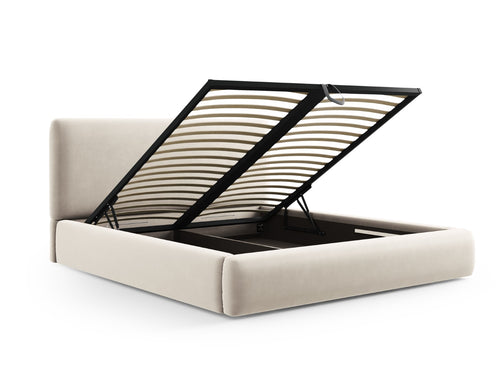 Cosmopolitan Design Opbergbed met hoofdeinde Colonel 140x200cm, flueel, lichtbeige - 220x160x100cm