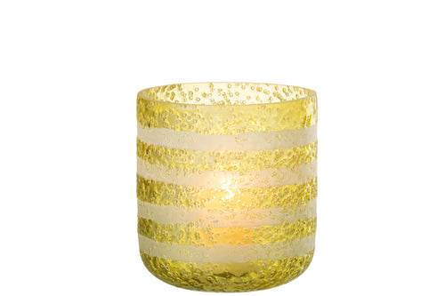 J-Line windlicht Strepen - glas - geel/wit - large