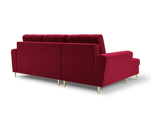 Cosmopolitan Design Uitklapbare hoekbank links met opbergdoos Kyoto 4-zits, flueel, rood - 145x241x88cm