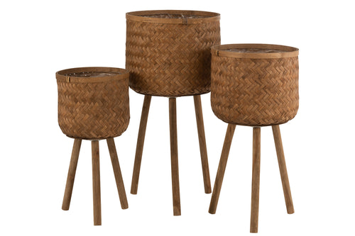 J-Line bloempothouders Drie Poten - bamboe/kunststof - naturel - 3 stuks - Ø 37 cm - vtwonen shop