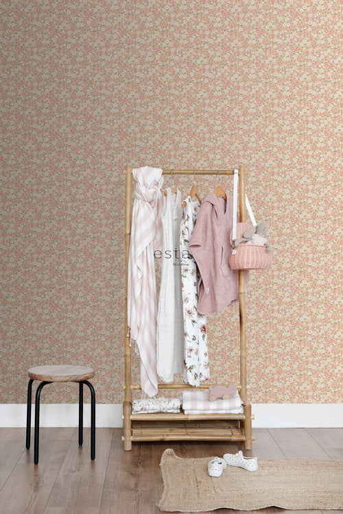 ESTAhome behang bloemetjes roze, groen en wit - 50 x 900 cm - 139469