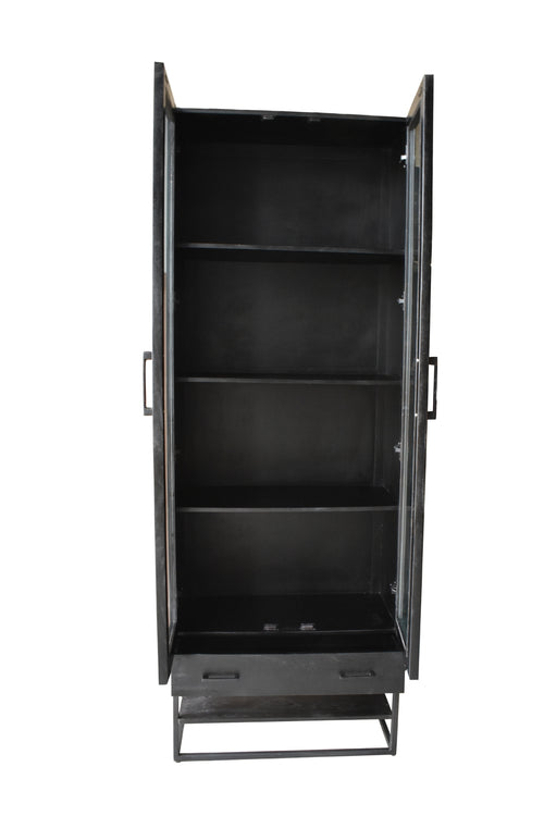 Giga Meubel Vitrinekast Myron - Mangohout - Zwart - 80x40x220cm - vtwonen shop