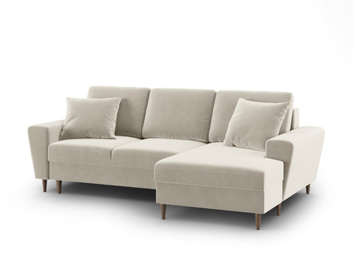 Cosmopolitan Design Converteerbare hoekbank rechts met opbergdoos Kyoto 4-zits, flueel lichtbeige - 145x241x88cm