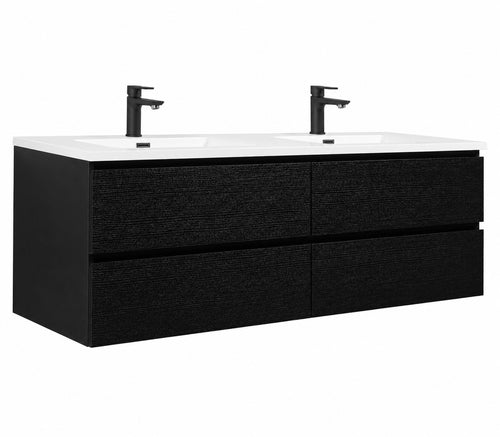 Badplaats Badkamermeubel Set Angela 160 cm – Zwart Houtnerf – Badmeubel met Wastafel