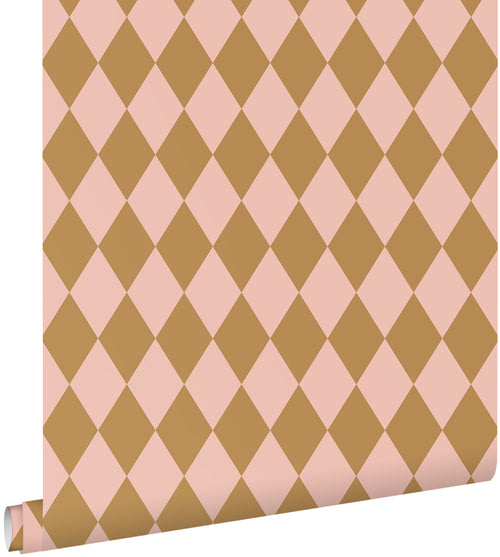 ESTAhome behang ruiten bruin en roze - 50 x 900 cm - 131600 - vtwonen shop