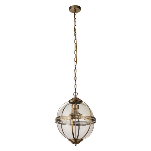 Searchlight Coronet Hanglamp met 3 lampen Antiek messing, glas