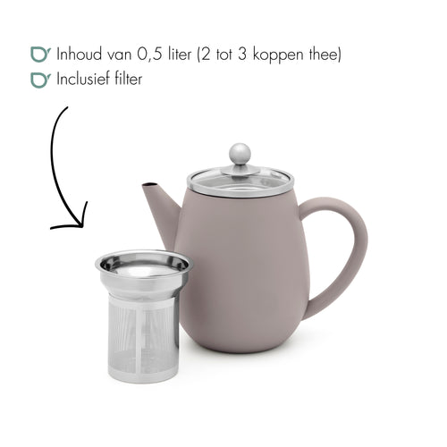 Bredemeijer - Dubbelwandige theepot Eva - 0,5 liter - Betongrijs - Met filter - vtwonen shop
