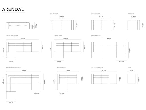 Cosmopolitan Design Panoramische bank Arendal 6-zits, flueel, lichtgroen - 166x364x70cm