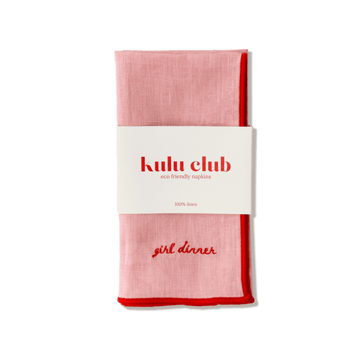 Kulu Club servetten "girl dinner" - 100% linnen - roze - set van 2 - vtwonen shop