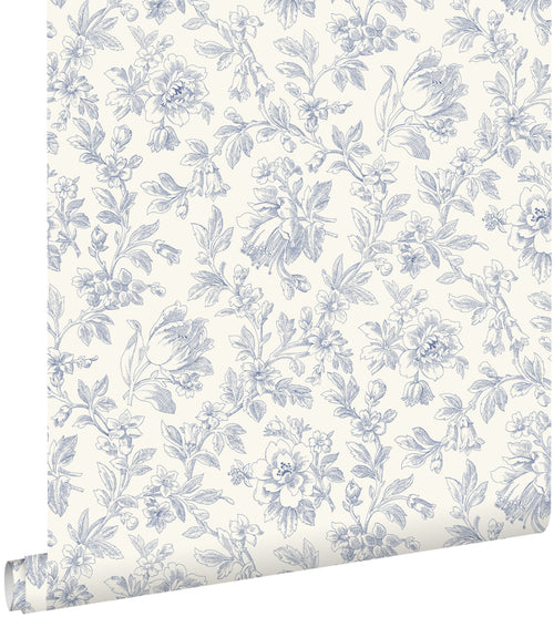 ESTAhome behang elegante bloemen blauw - 50 x 900 cm - 132104