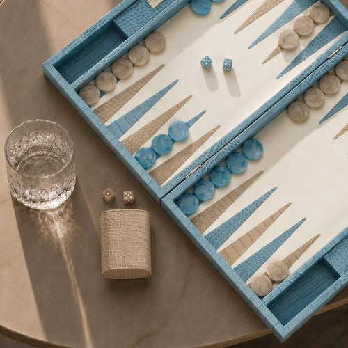 Premium Interiors - Backgammon - Groot BACKGAMMON - leer rivierablauw 46cm
