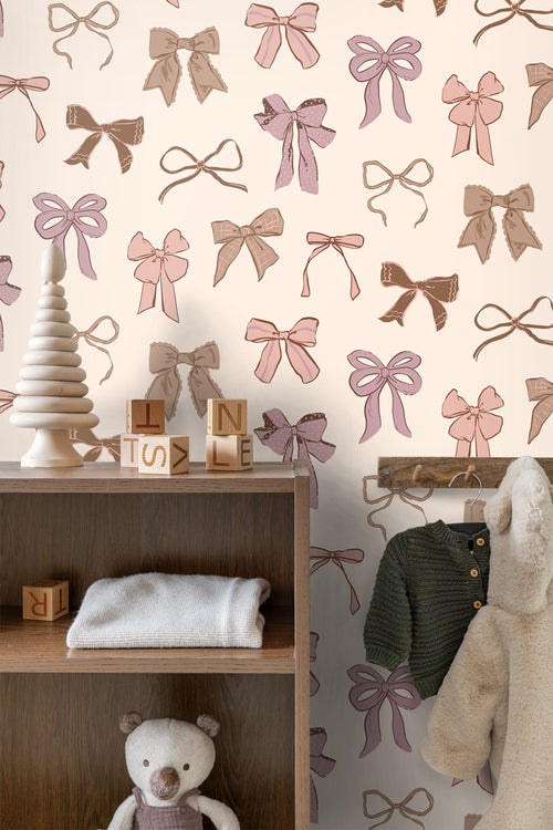 ESTAhome behang strikjes bruin, roze en paars - 50 x 900 cm - 131470