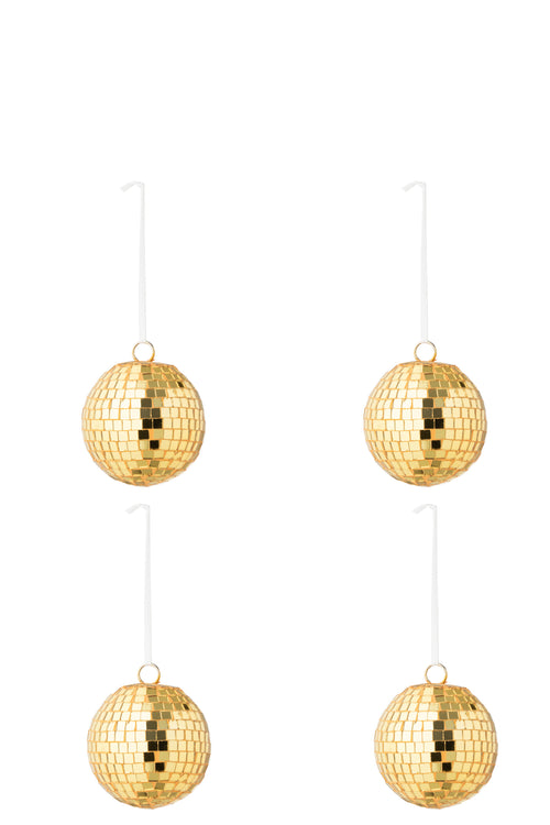 J-Line kerstbal Spiegel - glas - geel - small - doos van 4