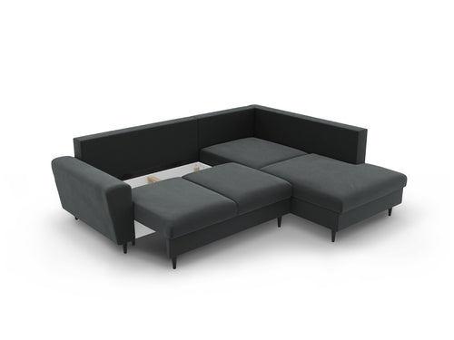 Cosmopolitan Design Converteerbare hoekbank rechts met opbergdoos Kyoto 5-zits, flueel donkergrijs - 194x243x88cm